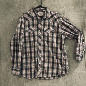 Rafter C Cowboy‎ Collection Shirt Mens 2XL Pearl Snap Western Plaid Gray Red